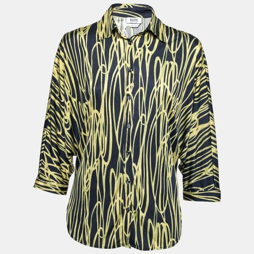 Moschino Cheap and Chic Navy Blue and Yellow Printed Jersey Dolman Sleeve Shirt S - Moschino Cheap and Chic - Modalova