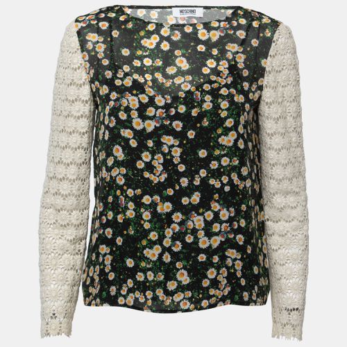 Moschino Cheap and Chic Black Floral Printed Crochet Sleeve Top S - Moschino Cheap and Chic - Modalova