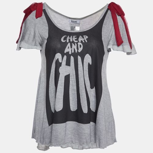 Moschino Cheap and Chic Grey Printed Knit Bow Detail T-shirt M - Moschino Cheap and Chic - Modalova