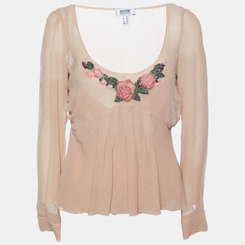 Moschino Cheap and Chic Beige Light pink Embellished Silk Chiffon Top M - Moschino Cheap and Chic - Modalova