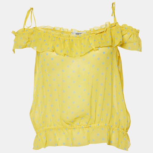 Moschino Cheap and Chic Yellow Polka Dot Printed Silk Ruffle Detail Top L - Moschino Cheap and Chic - Modalova