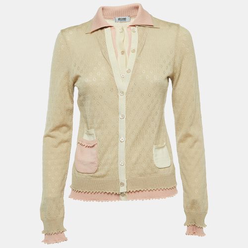 Moschino Cheap and Chic Beige/Pink Perforated Wool Knit Button Front Cardigan M - Moschino Cheap and Chic - Modalova