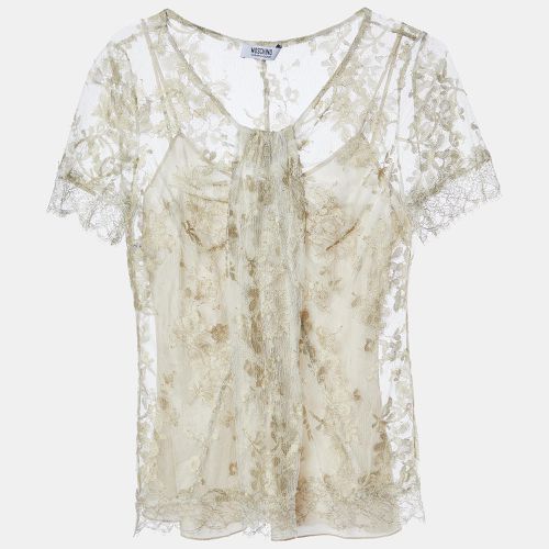 Moschino Cheap and Chic Gold Floral Lace Half Sleeve Top S - Moschino Cheap and Chic - Modalova