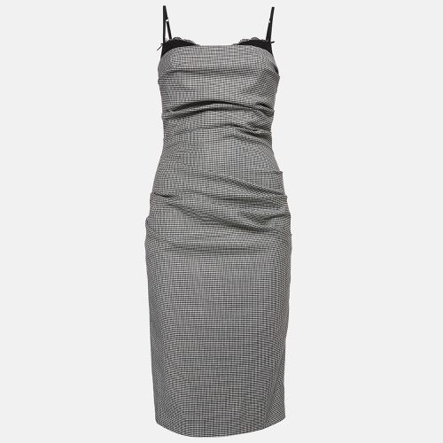 Moschino Cheap and Chic Monochrome Houndstooth Wool Blend Ruched Midi Dress M - Moschino Cheap and Chic - Modalova