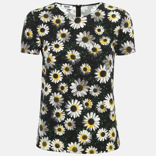 Moschino Cheap and Chic Black Floral Printed Crepe Top S - Moschino Cheap and Chic - Modalova