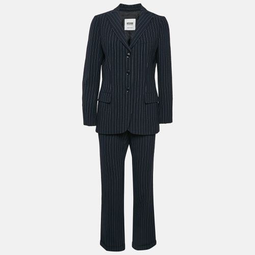 Moschino Cheap & Chic Navy Blue Textured Stripe Print and Wool Pants Suit M - Moschino Cheap and Chic - Modalova