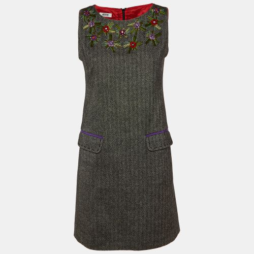 Moschino Cheap and Chic Charcoal Grey Patterned Embellished Shift Dress M - Moschino Cheap and Chic - Modalova