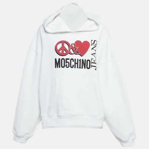 Moschino Mo5ch1no Jeans White Peace & Love Print Cotton Hoodie M - Moschino Jeans - Modalova