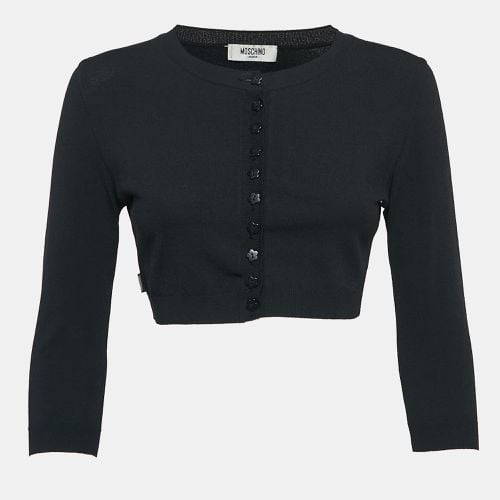 Moschino Jeans Black Stretch Knit Buttoned Crop Cardigan M - Moschino Jeans - Modalova