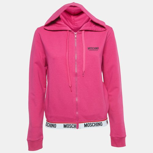 Moschino Pink Logo Print Cotton Zip Front Hooded Jacket S - Moschino - Modalova