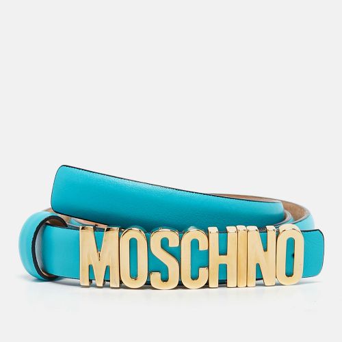 Moschino Turquoise Blue Leather Classic Logo Belt 90 CM - Moschino - Modalova