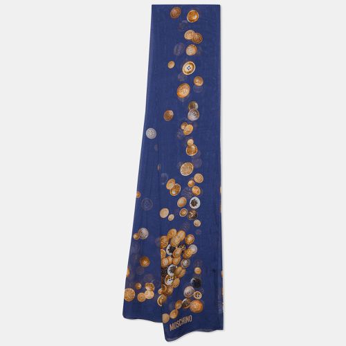 Moschino Navy Blue Coin Printed Silk Scarf - Moschino - Modalova