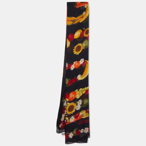 Moschino Black Floral Logo Print Silk Stole - Moschino - Modalova