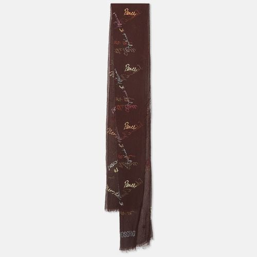 Moschino Larioseta Brown Text Embroidery Silk Blend Scarf - Moschino - Modalova