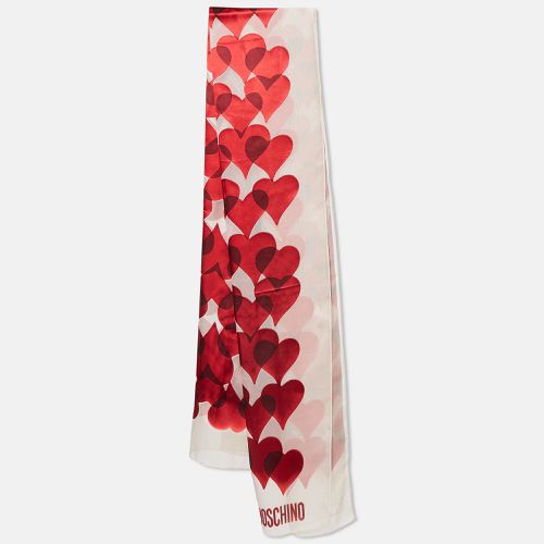 Moschino Larioseta Red Hearts Satin Trim Silk Scarf - Moschino - Modalova