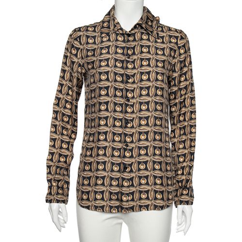 Moschino Gold Printed Silk Neck Tie Detail Button Front Shirt M - Moschino - Modalova