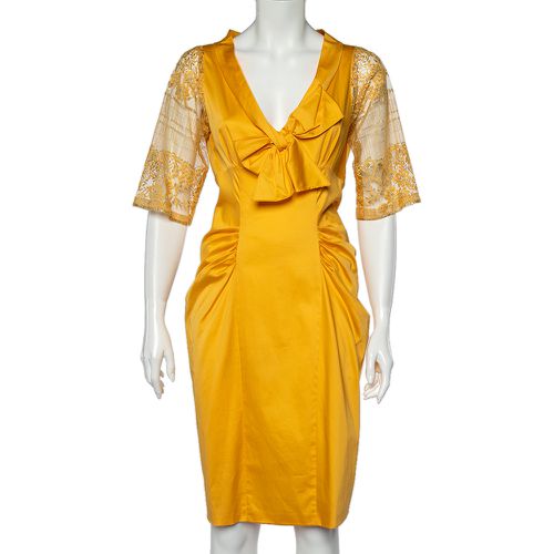 Moschino Yellow Cotton And Lace Sleeve Bow Detail Midi Dress M - Moschino - Modalova