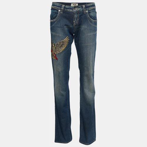 Moschino Jeans Navy Blue Embroidered Denim Distressed Jeans L - Moschino - Modalova