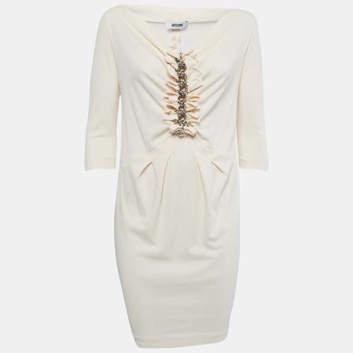 Moschino Vintage Cream Jersey Ruffled Chain Detail Midi Dress M - Moschino - Modalova