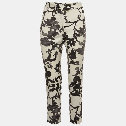 Moschino Off-White/Black Floral Print Crepe Trousers M - Moschino - Modalova