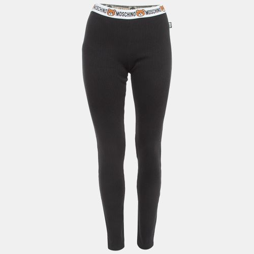 Moschino Black Cotton Knit Waist Band Detail Leggings L - Moschino - Modalova