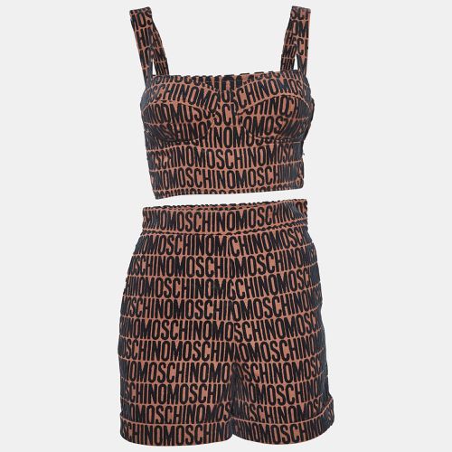 Moschino Brown Monogram Embossed Cotton Blend Shorts Set S - Moschino - Modalova