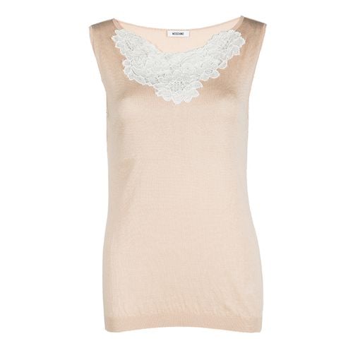 Moschino Beige Knit Lace Neck Trim Detail Sleeveless Top M - Moschino - Modalova