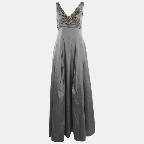 Moschino Vintage Grey Floral Detail Neck Silk Blend Pleated Gown M - Moschino - Modalova