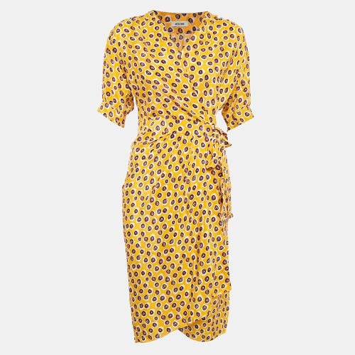 Moschino Yellow Printed Crepe Faux Wrap Midi Dress M - Moschino - Modalova