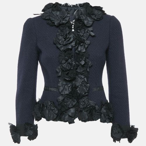 Moschino Navy Blue Textured Wool Ruffle Detail Blazer S - Moschino - Modalova