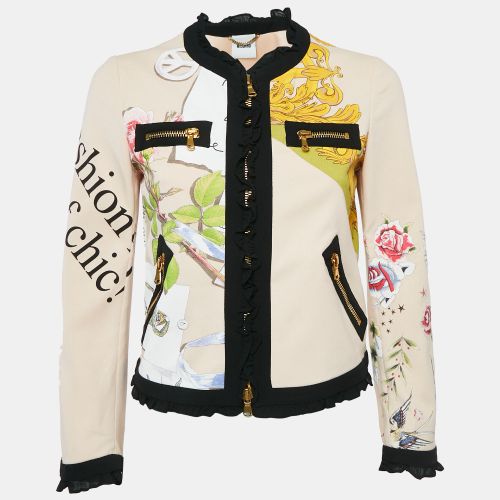 Moschino Multicolor Printed Cotton Zip-Up Ruffle Detail Cardigan S - Moschino - Modalova