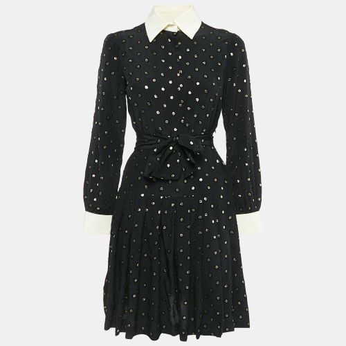 Moschino Black Polka Dot Print Silk Pleated Short Dress S - Moschino - Modalova