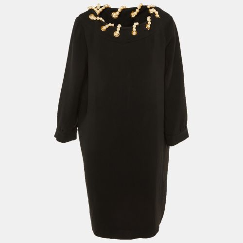 Moschino Black Crepe Pearl Detail Short Dress L - Moschino - Modalova