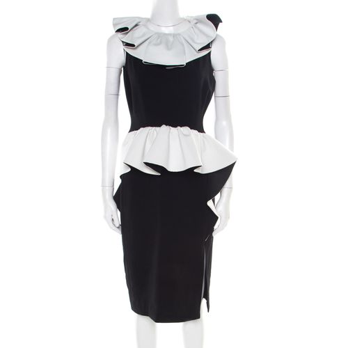 Moschino Monochrome Crepe Ruffled Trim Sleeveless Midi Dress M - Moschino - Modalova