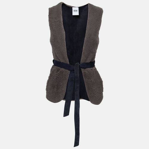 Moschino Cheap and Chic Gray Lamb Fur Leather Lined Belted Gilet S - Moschino - Modalova