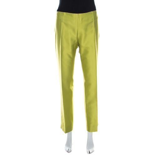 Moschino Bright Green Silk Blend Flat Front Straight Leg Trousers L - Moschino - Modalova