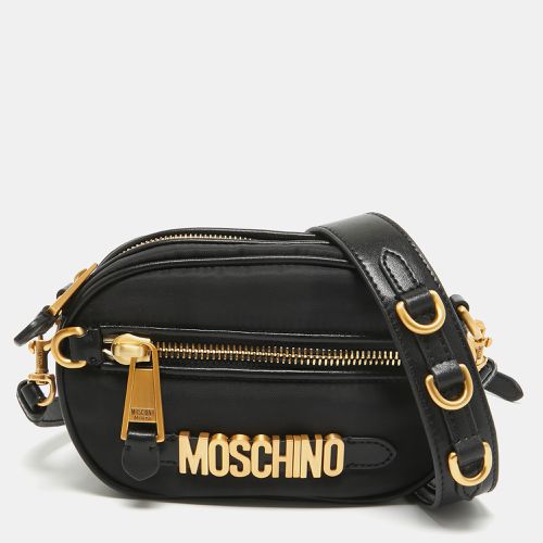 Moschino Black Leather and Nylon Classic Logo Camera Crossbody Bag - Moschino - Modalova