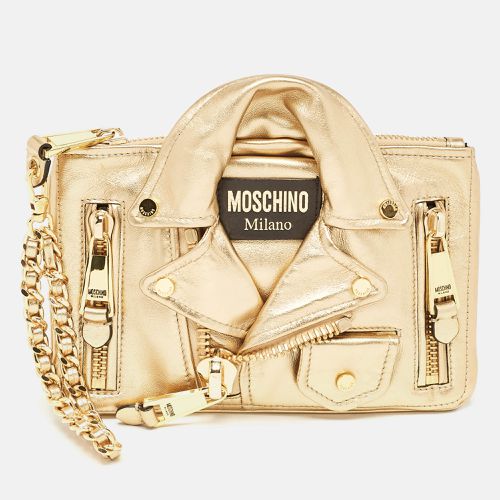 Moschino Gold Leather Capsule Biker Jacket Wristlet Clutch - Moschino - Modalova