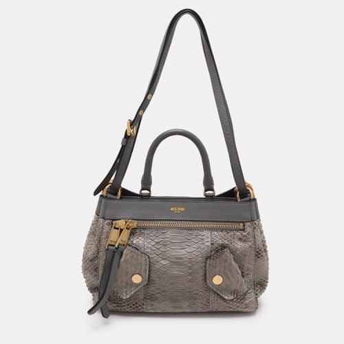 Moschino Grey Python Embossed Leather Biker Satchel - Moschino - Modalova