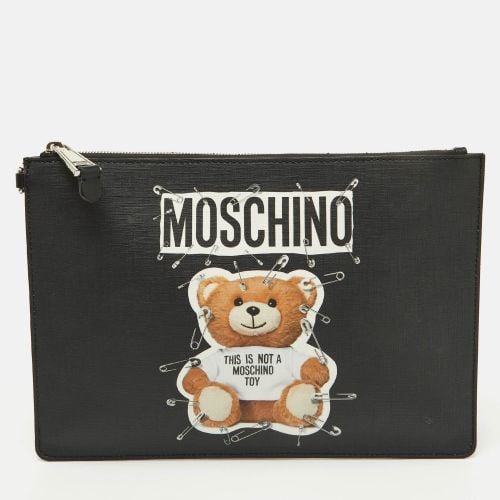 Teddy Bear Print Coated Canvas Medium Clutch - Moschino - Modalova