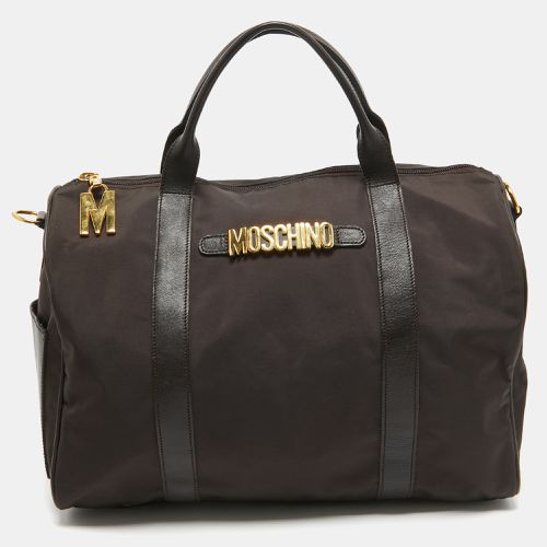 Moschino Dark Brown Leather and Nylon Classic Logo Boston Bag - Moschino - Modalova