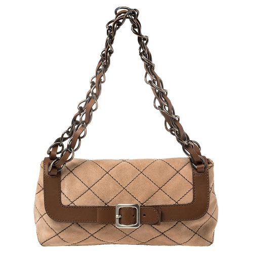 Moschino Beige/Brown Suede And Leather Buckle Flap Shoulder Bag - Moschino - Modalova