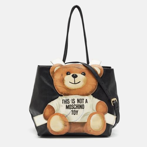 Moschino Black Textured Faux Leather Teddy Bear Tote - Moschino - Modalova