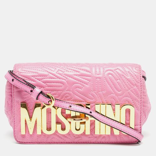 Moschino Pink Embroidered Leather Logo Crossbody Bag - Moschino - Modalova