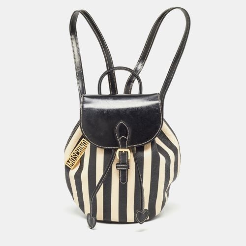 Moschino Black/Cream Coated Canvas Striped Mini Drawstring Backpack - Moschino - Modalova