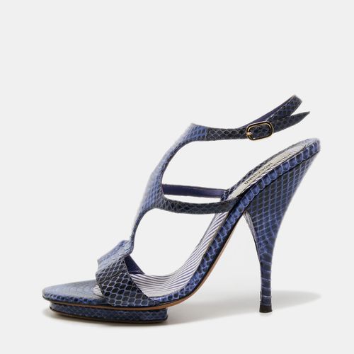 Moschino Blue/Black Python Leather Ankle Strap Sandals Size 37.5 - Moschino - Modalova