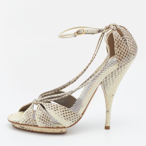 Moschino Cream/Brown Water Snake Ankle Strap Sandals Size 38.5 - Moschino - Modalova