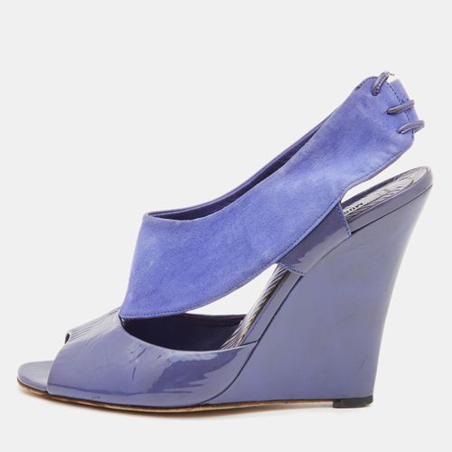 Moschino Blue Suede and Patent Leather Wedge Sandals Size 39 - Moschino - Modalova