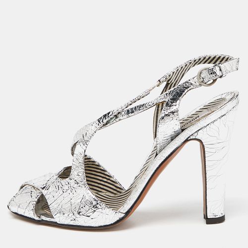 Moschino Silver Crinkled Leather Slingback Sandals Size 38 - Moschino - Modalova