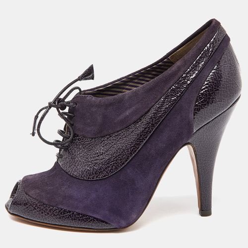 Moschino Purple Suede and Textured Leather Lace Up Peep Toe Ankle Booties Size 37.5 - Moschino - Modalova